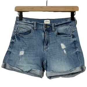 sneak peek mid-rise stretch cuffed denim shorts - blue - 3/W26